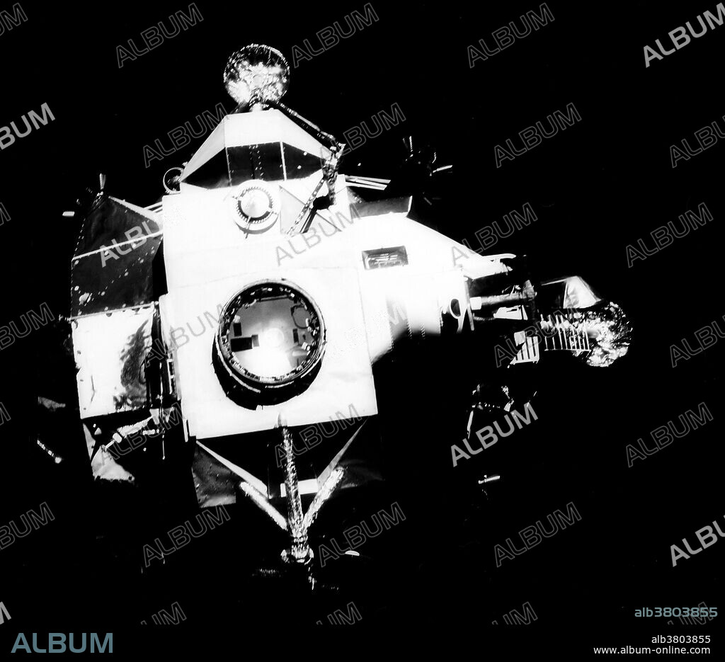 This view of the Apollo 13 Lunar Module (LM) was photographed from the Command Module (CM) just after the LM had been jettisoned, just over an hour prior to splashdown of the CM in the south Pacific Ocean on April 17, 1970. The apparent explosion of oxygen tank number two in the Apollo 13 Service Module (SM) caused the Apollo 13 crew members to rely on the LM as a 'lifeboat'.