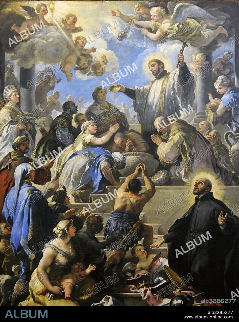 Luca Giordano (1634-1705). Pintor barroco italiano, conocido en España como Lucas Jordán. "San Francisco Javier bautizanado a los neófitos, y San Francisco de Borja", 1680. Museo de Capodimonte, Nápoles. Italia.