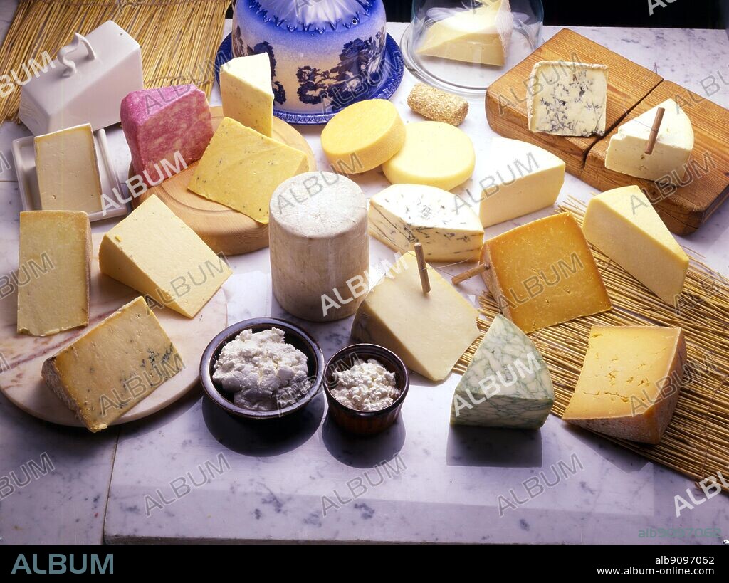 cheeses. caerphilly and cheese. red white and blue cheshire. cream and curd cheese. derby and sage derby. double gloucester. lancashire. leicester. stilton and white stilton. white and blue wensleydale. caboc. orkney and caithness. cotswold chive. ilchester. red windsor.