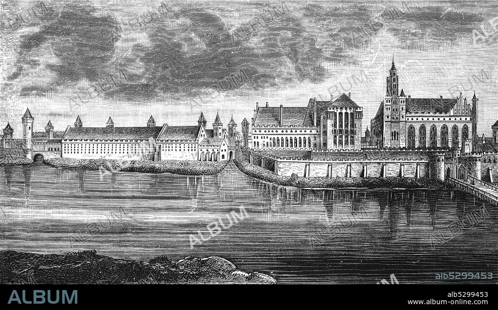 Castle of the Teutonic Order in Malbork, Poland, 14th century  /  Burg Marienburg, Malbork, Polen, im 14. Jahrhundert, Ordensburg des Deutschen Ordens, Historisch, digital improved reproduction of an original from the 19th century / digitale Reproduktion einer Originalvorlage aus dem 19. Jahrhundert.