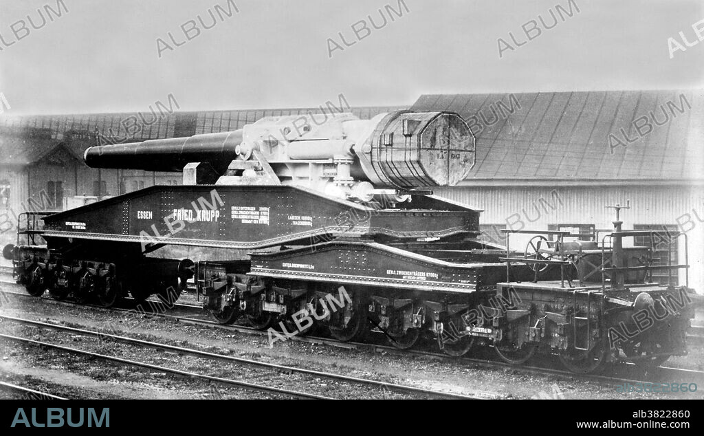 Entitled: "Krupp gun on a railroad car during World War I." The Krupp family, a prominent 400 year old German dynasty from Essen, have become famous for their production of steel, artillery, ammunition, and other armaments. Friedrich Krupp built a pioneering steel foundry in Essen in 1810. His son Alfred invested heavily in new technology to become a significant manufacturer of steel rollers and railway tires. He also invested in the revolutionary Bessemer process and acquired many mines in Germany and France. The company began to make steel cannons in the 1840s. Low non-military demand and government subsidies meant that the company specialized more and more in weapons: by the late 1880s the manufacture of armaments represented around 50% of Krupp's total output. At the time Krupp's was the world's largest industrial company and the largest private company in the German empire. When Adolf Hitler came to power in Germany in 1933, the Krupp works became the center for German rearmament. The choices of the Krupp family and firm during the Nazi era, including support of Hitler and use of forced labour, are part of the legacy. Bain News Service, 1914.