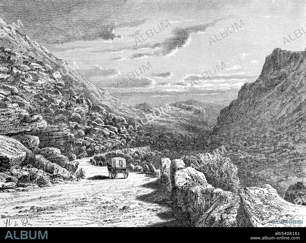 The Drakenstein (Dragonstone) Mountains are part of the Cape Fold Belt and are in the Western Cape province of South Africa; they were named in honour of Hendrik Adriaan van Rheede tot Drakenstein who visited the Cape as Commissioner-General in 1685; Drakenstein (modern spelling Drakestein) was the name of his estate in the Netherlands. They comprise two separate ranges, the Klein Drakenstein and Groot Drakenstein Mountains. Africa illustrated by William. R. Smith; illustrated by the most eminent artists, 1889 (cropped and cleaned).