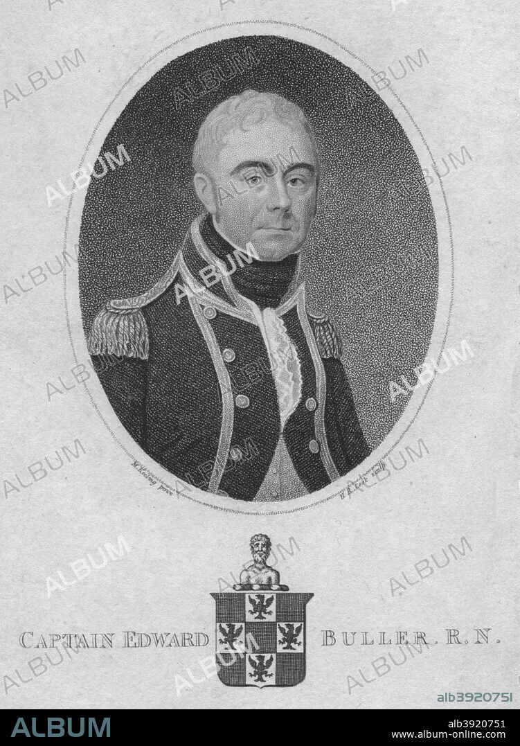 'Captain Edward Buller, R.N.', 1806. Sir Edward Buller, 1st Baronet (1764-1824), officer of the Royal Navy who served during the American War of Independence and the French Revolutionary and Napoleonic Wars. [J. Gold, London, 1806].