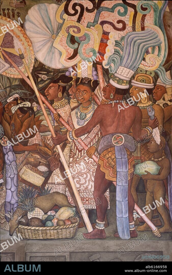 DIEGO RIVERA. MURO NORTE - MERCADO DE TLATELOLCO - MUJER CON SOLDADOS - FRESCO SIGLO XX.