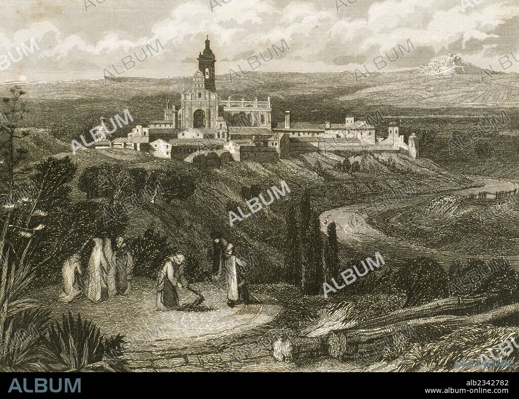 CARTUJA DE JEREZ (Defensión de María). Fundada por Alvaro Obertos de Valeto el año 1476 y construida por Andrés de Ribera. Destaca la iglesia gótica. Grabado del siglo XIX. JEREZ DE LA FRONTERA. Provincia de Cádiz. Andalucía. España.