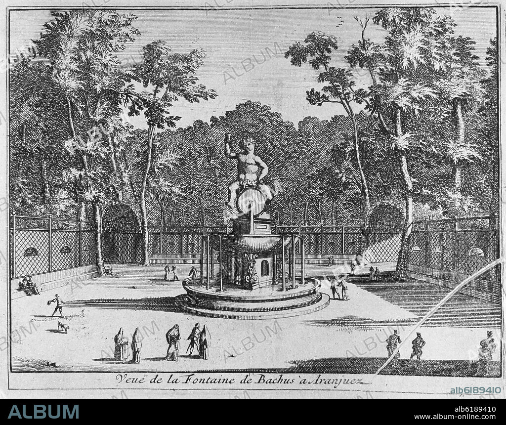 FUENTE DE BACO EN ARANJUEZ - GRABADO SIGLO XVIII.