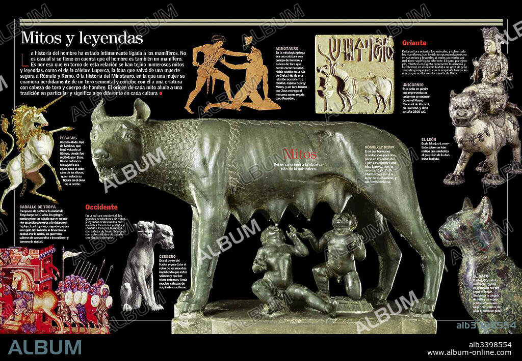 Mitos y leyendas. Lámina sobre mamíferos mitológicos.