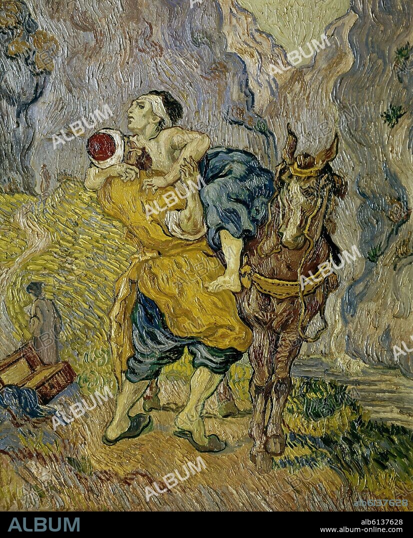 VICENT VAN GOGH (1853-1890). Dutch school. The Good Samaritan (after Delacroix). 1890. Oil on canvas (73 x 60 cm). Otterlo, Rijksmuseum Kröller-Müller.