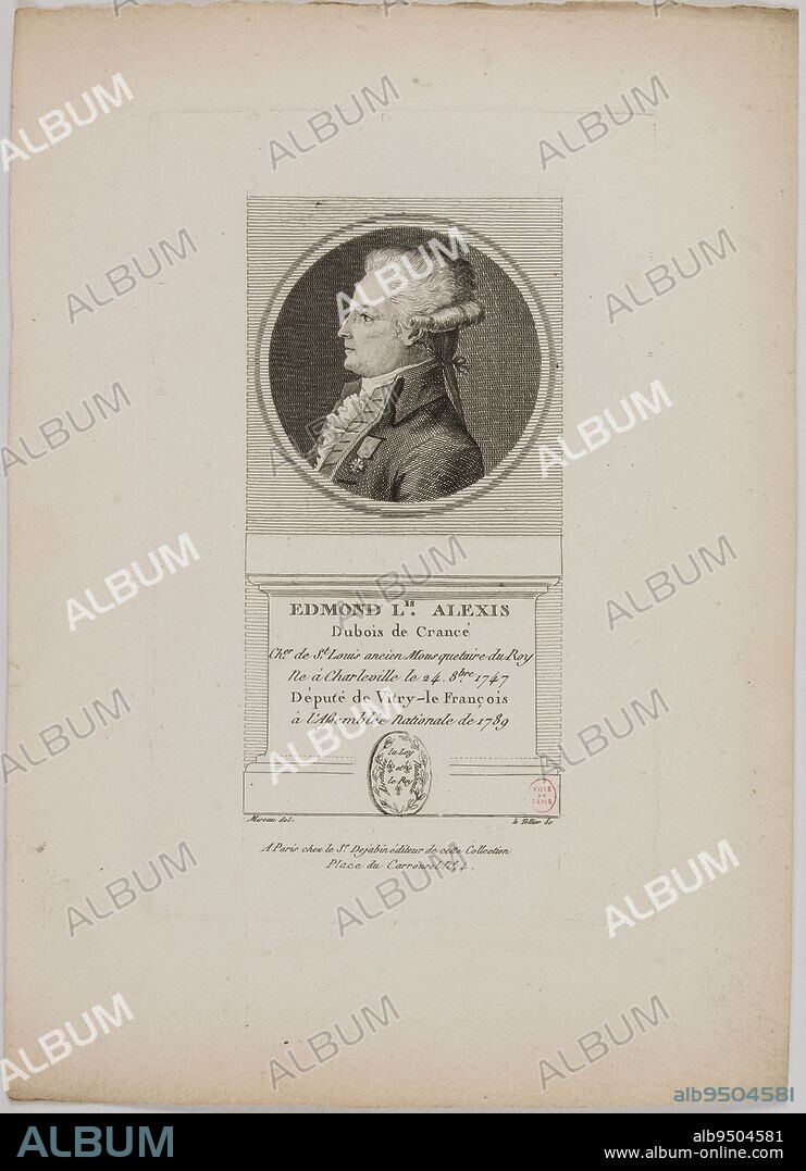 Portrait of Edmond L.is Alexis, Dubois de Crancé, Le Tellier, Charles-François, Engraver, Moreau, Jean-Michel (dit Moreau le Jeune), Draughtsman, About 1789, Graphic arts, Printmaking, Etching, Burin, Dimensions - Plate section:, Height: 21.5 cm, Width: 13.5 cm, Height: 29 cm, Width: 20.9 cm.