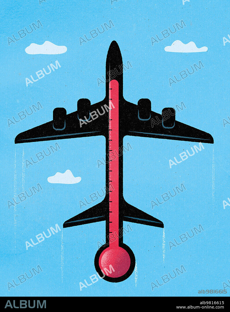 Thermometer on airplane in sky.