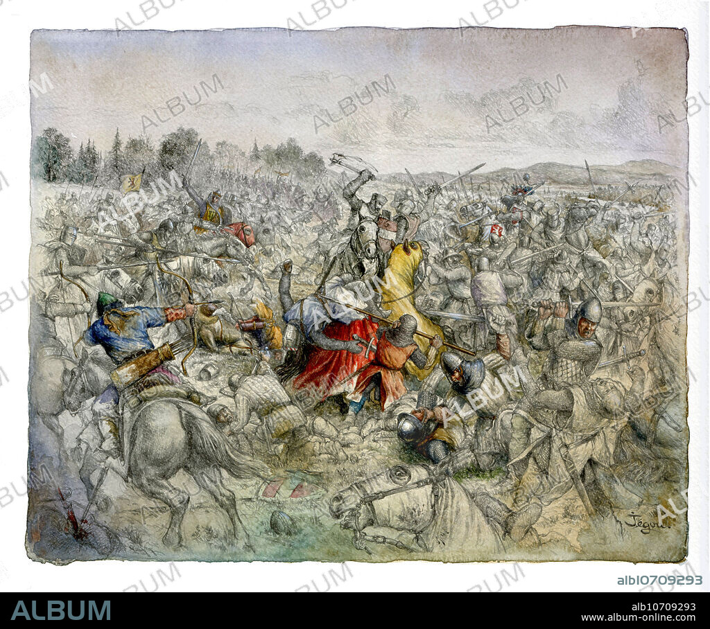 No digital manipulation . The Battle of Marchfeld took place on 26 August 1278 between the Bohemians and the Germans. With 15,300 mounted troops, it was one of the largest cavalry battles in Central Europe during the Middle Ages. The battle marked the beginning of the ascendancy of the House of Habsburg in Austria and Central Europe.