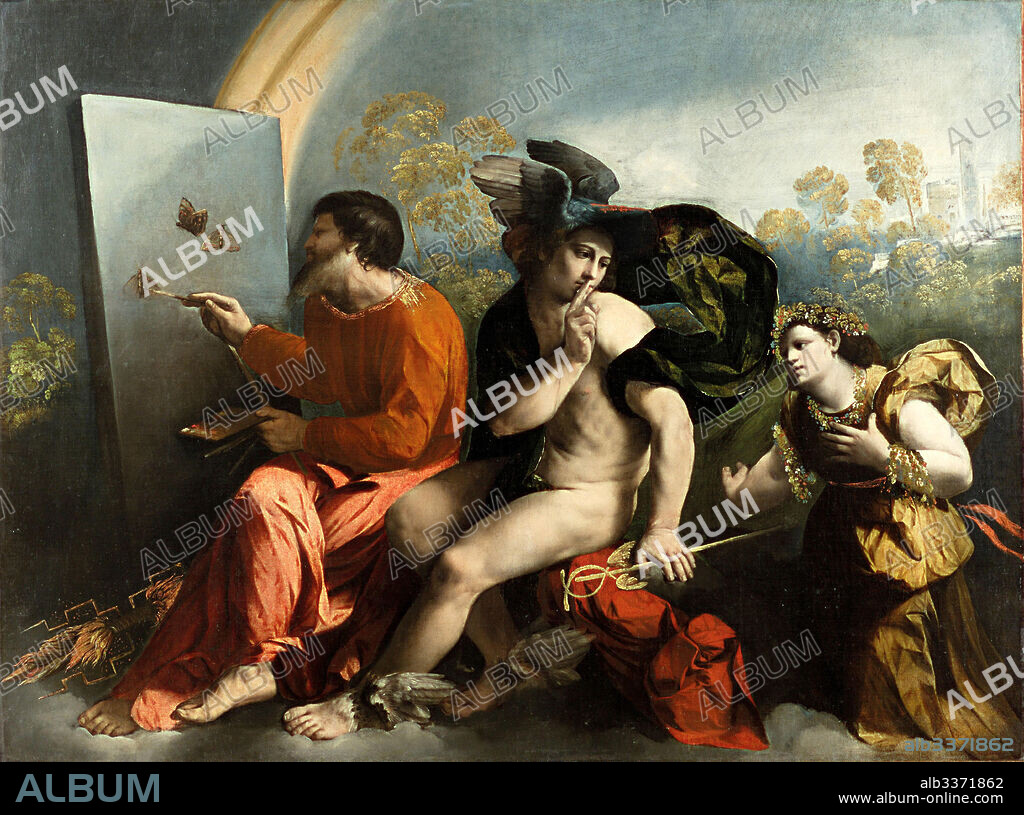 DOSSO DOSSI. Jupiter, Mercury and the Virtue (Jupiter Painting Butterflies).