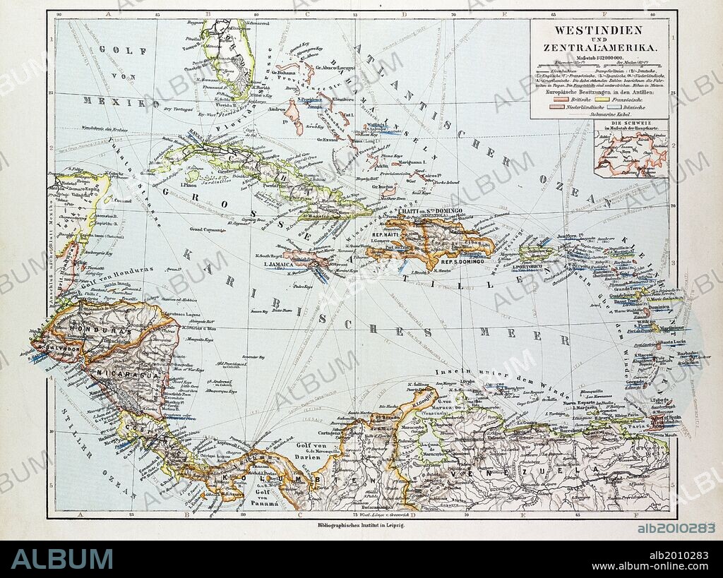 MAP OF HONDURAS, NICARAGUA, COSTA RICA, THE NORTHERN PART OF COLUMBIA, VENEZUELA, CUBA, 1899.