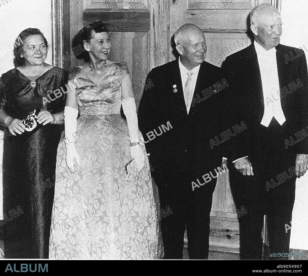 Nikita Khrushchev and President Dwight Eisenhower and their wives during a visit to the USA, by the Soviet leader in 1959.