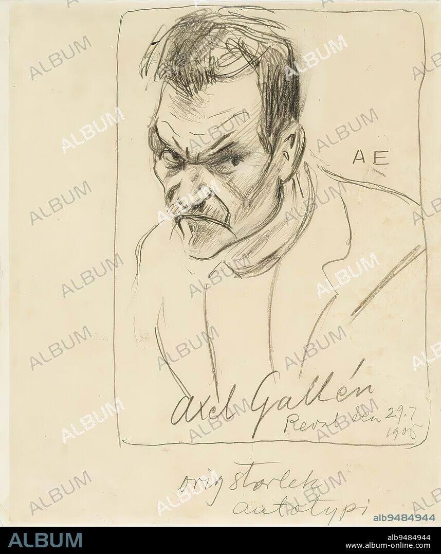 Albert Engström, 12.5.1869, Lönnberga, Kalmar county, Sweden, 6.11.1940, Stockholm, Sweden, Portrait of Akseli Gallen-Kallela, 1905, 20 × 17.5 cm, pencil.