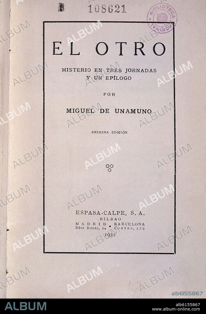 MIGUEL DE UNAMUNO (1864-1936). EL OTRO T-29817.