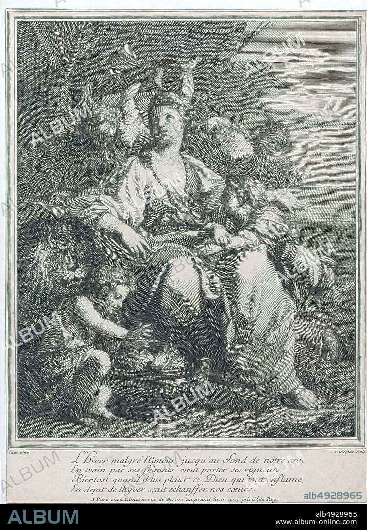Louis Desplaces, Winter, The Seasons, Louis Desplaces (French, Paris 16821739 Paris), After Pierre Jacques Cazes (French, Paris 16761754 Paris), early to mid-18th century, Etching and engraving, Sheet (trimmed): 9 13/16 × 7 1/4 in. (25 × 18.4 cm), Prints.