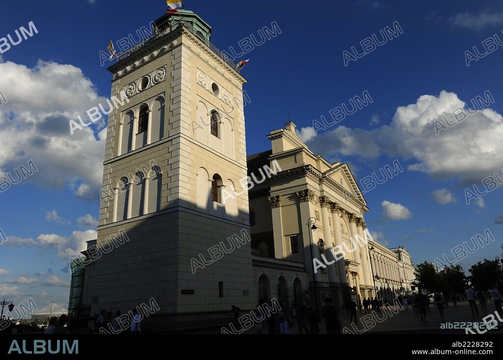 Poland. Warsaw. Saint Anne's Church. Bell tower, 19th century, and Neoclassical facade, 18th century, built by Chrystian Piotr Aigner (1756-1841).