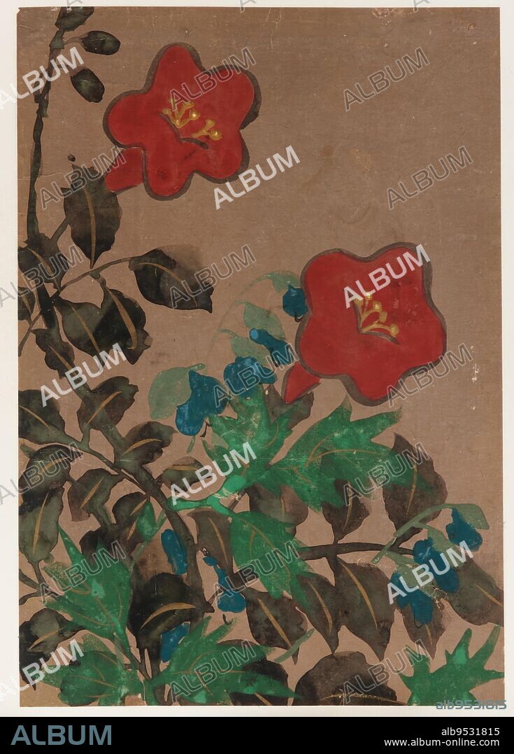 Red and blue flowers and foliage. Origin: Japan. Period: Edo period. Date: 1615-1868. Color, ink, and gold on paper.