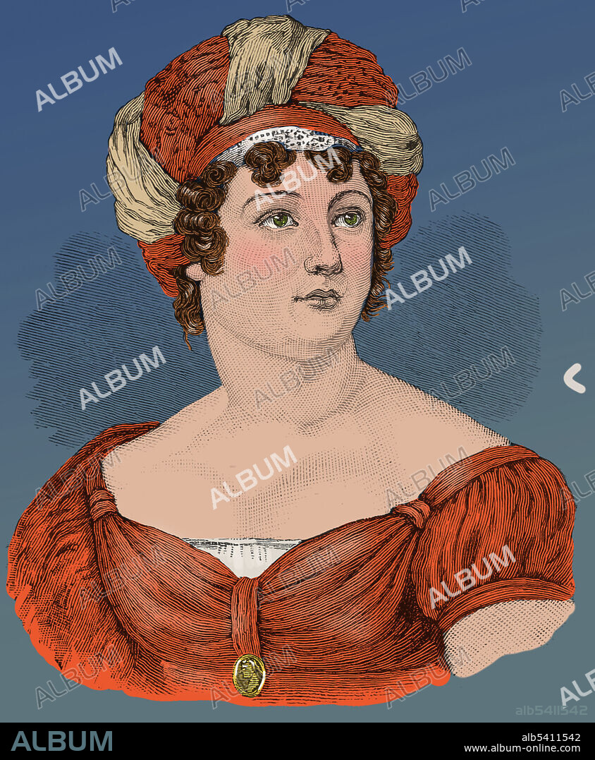 Germaine de Staël, known as Madame de Staël (1766-1817), was a French writer and political theorist during the French Revolution and the Napoleonic era. Illustration from 1885 by James Parton.