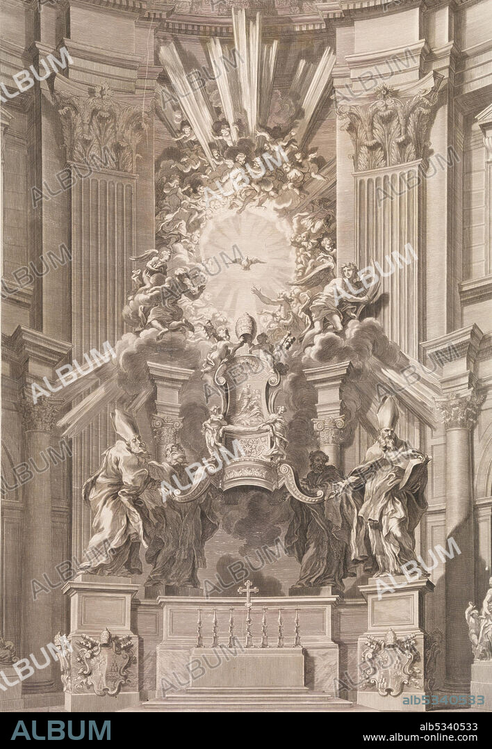 FRANCOIS SPIERRE. Cathedram S. Petri in interiore templi fronte...Plate 41 from the Album 'Basilica di S. Pietro in Vaticano', 1666 (or after). The Cathedra Petri (Throne of St Peter) in Saint Peter's Basilica in Rome, designed by Gian Lorenzo Bernini.