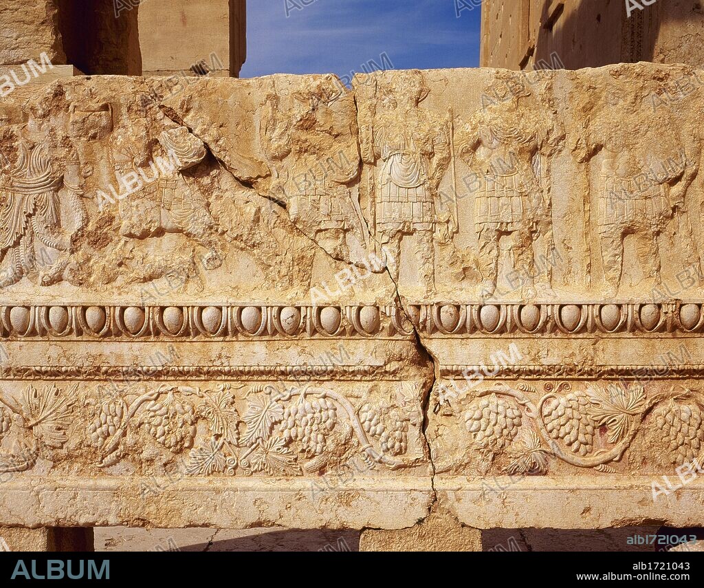Syria. Palmyra. Temple of Bel. Relief of an architrave with depiction of citizens of Palmyra in procession making offerings to god Bel. (Photo taken before the Syrian civil War).