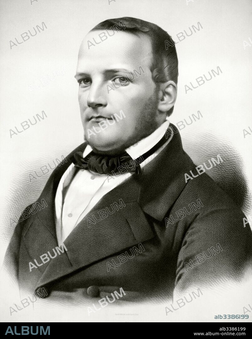Stanislovas Moniuska (1819-1872). Compositor polaco y director de orquesta. Estilo Romántico. Grabado de Adolphe Lafosse (1810-1879), pintor y litógrafo francés.