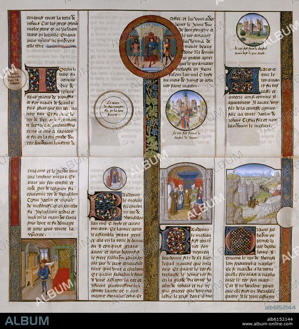 DREUX JEAN. CRONICAS DE LAS CRUZADAS DE GODOFREDO DE BOUILLON-CRONICA DE JERUSALEN-1ªCRUZADA - MANUSCRITO DEL SIGLO XV.