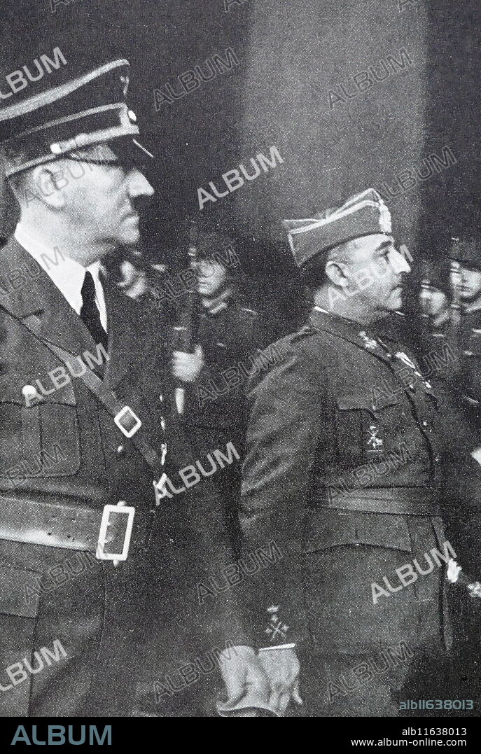Adolf Hitler (first from the left) and Francisco Franco (first from the right in the foreground) during the meeting of Hendaya.