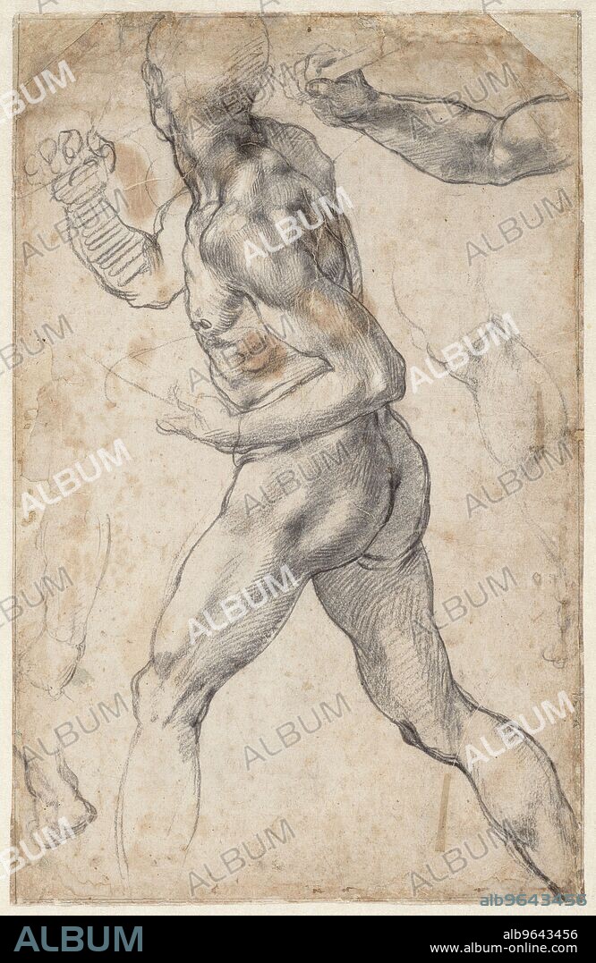 MICHELANGELO BUONARROTI. Study of a striding male nude.
