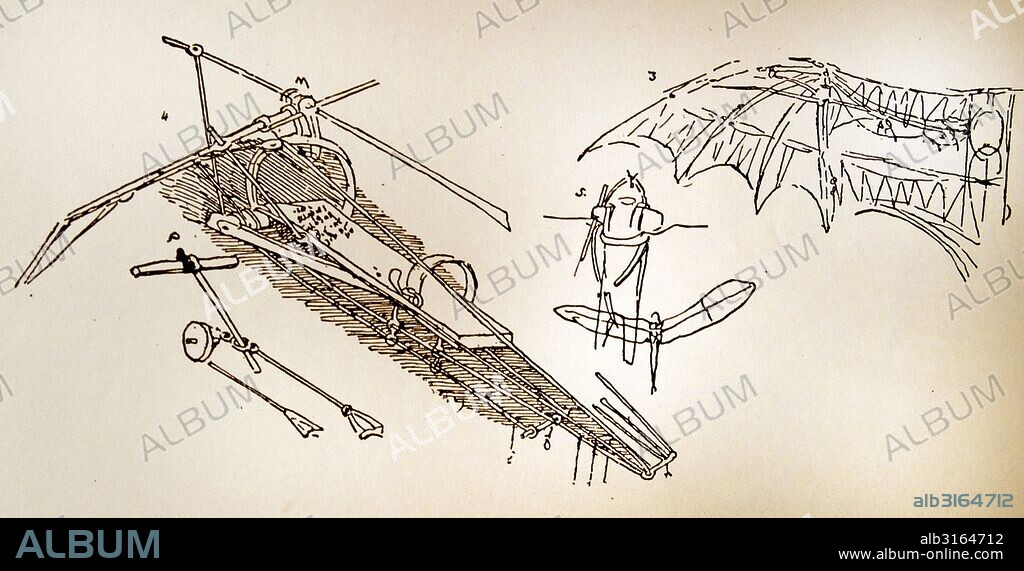 Leonardo da Vinci's (1452-1519) sketch for an Ornithopter.