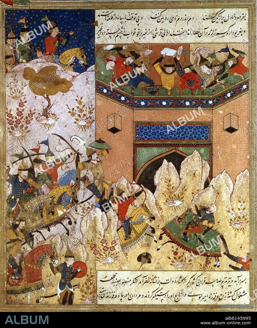 TIMUR LANK (O TAMERLAN) EL TARTARO CONQUISTA INDIA EN 1398 - MINIATURA TURCA - SIGLO XV/XVI.
