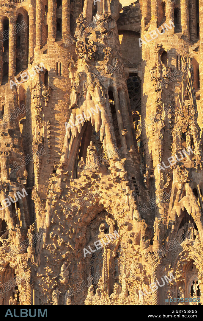 Facade of the Nativity, Sagrada Familia, by architect Antonio Gaudi, UNESCO World Heritage Site, Barcelona, Catalonia, Spain, Europe.