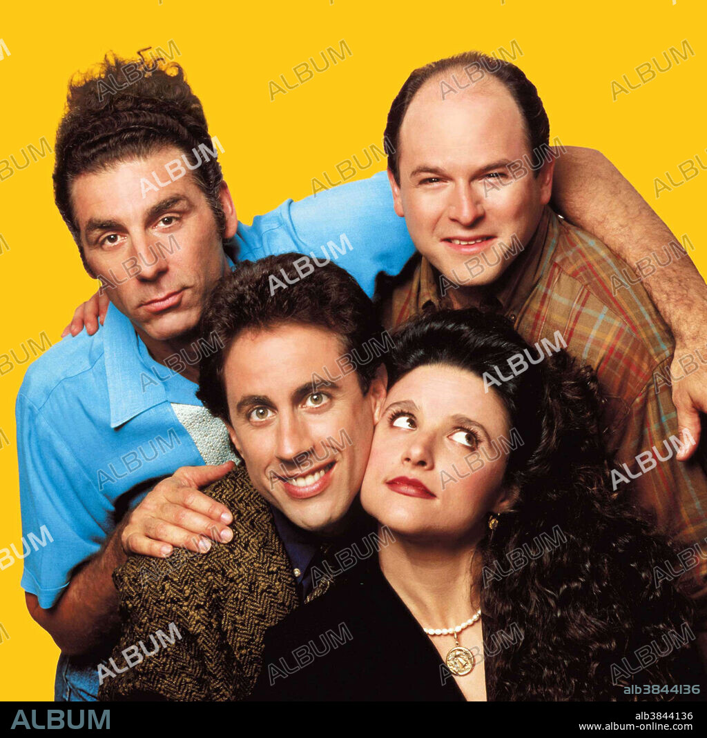 JASON ALEXANDER, JERRY SEINFELD, JULIA LOUIS-DREYFUS and MICHAEL RICHARDS in SEINFELD, 1990, directed by ANDY ACKERMAN, DAVID STEINBERG and JASON ALEXANDER. Copyright CASTLE ROCK/WEST-SHAPIRO.