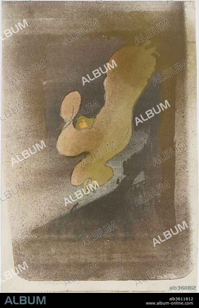 Miss Loïe Fuller. Artist: Henri de Toulouse-Lautrec (French, Albi 1864-1901 Saint-André-du-Bois). Dimensions: Sheet: 14 15/16 × 10 3/16 in. (38 × 25.8 cm)
Image: 14 1/2 × 10 3/16 in. (36.8 × 25.8 cm). Printer: Edward Ancourt (French, 19th century). Publisher: André Marty (French, born 1857). Date: 1893.
The American Loïe Fuller was famous in turn-of-the-century Paris for her dazzling performances which combined dance, colored electric lights, and music. In this print, inspired by her appearance at the Folies Bergère, Lautrec captures the decorative effect of her billowing silk gown, which she manipulated with large poles held in her hands. Lautrec executed about sixty versions of this print in a variety of colored inks, including gold and silver.