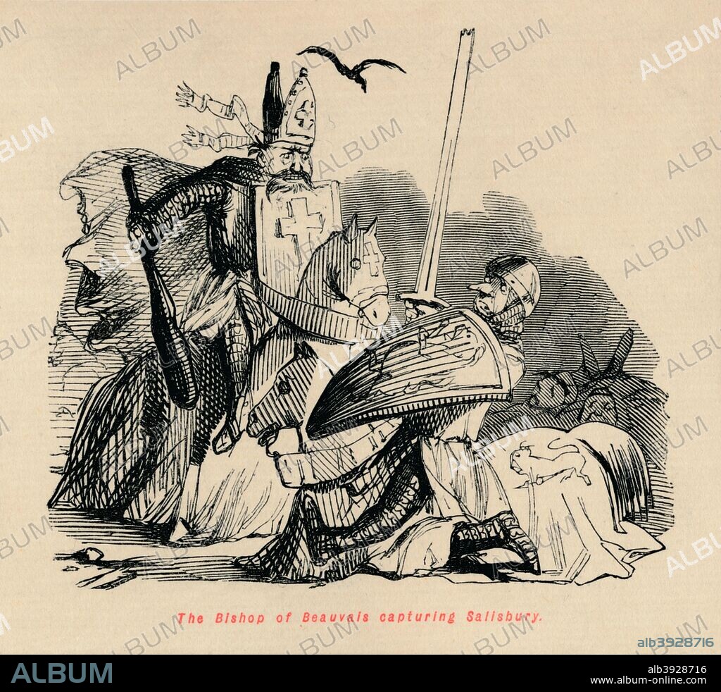 'The Bishop of Beauvais capturing Salisbury', c1860, (c1860). Philip of Dreux (1158-1217) the Bishop of Beauvais capturing William LongespÚe, 3rd Earl of Salisbury (c1176-1226) at the Battle of Bouvines. The Battle of Bouvines took place on 27 July 1214, a battle which ended the 1202û1214 Anglo-French War. It confirmed the French crown's sovereignty over the Angevin lands of Brittany and Normandy. From The Comic History of England, Volume I, by Gilbert A A'Beckett. [Bradbury, Agnew, & Co., London].