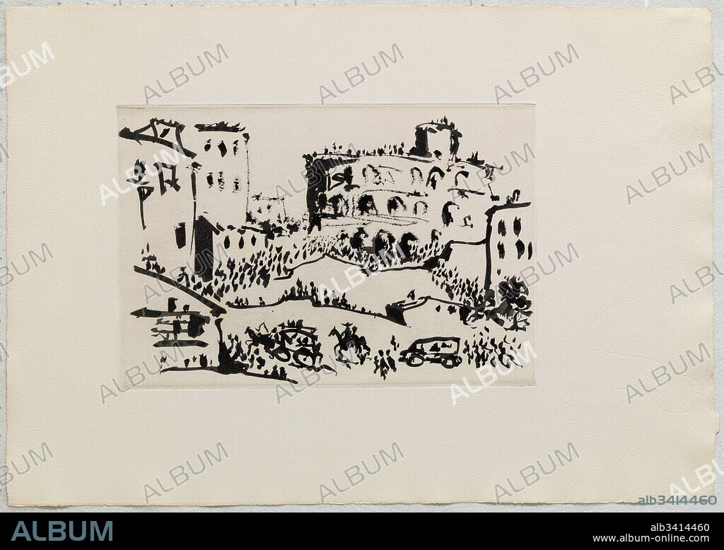 Pablo Picasso / "A los Toros", 1957, Grabado (aguatinta al azúcar, sobre matriz de cobre, sobre papel de filigrana), 19,9 x 29,5 cm, MPB112769.