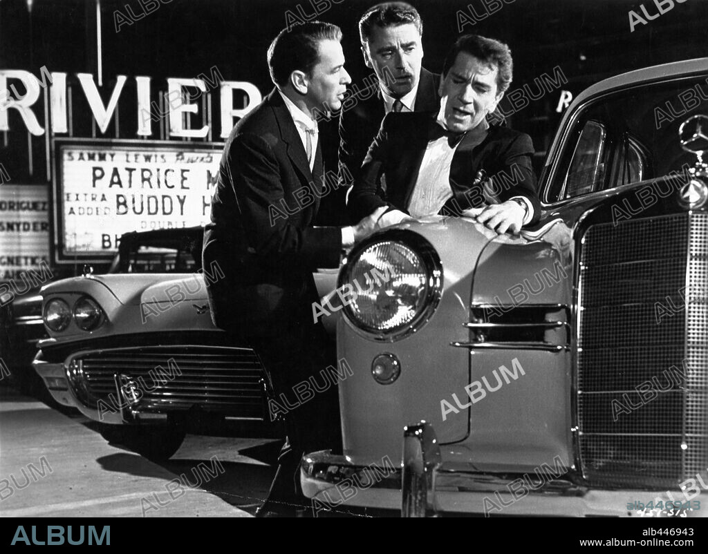 FRANK SINATRA, PETER LAWFORD and RICHARD CONTE in OCEAN'S ELEVEN, 1960, directed by LEWIS MILESTONE. Copyright WARNER BROTHERS.
