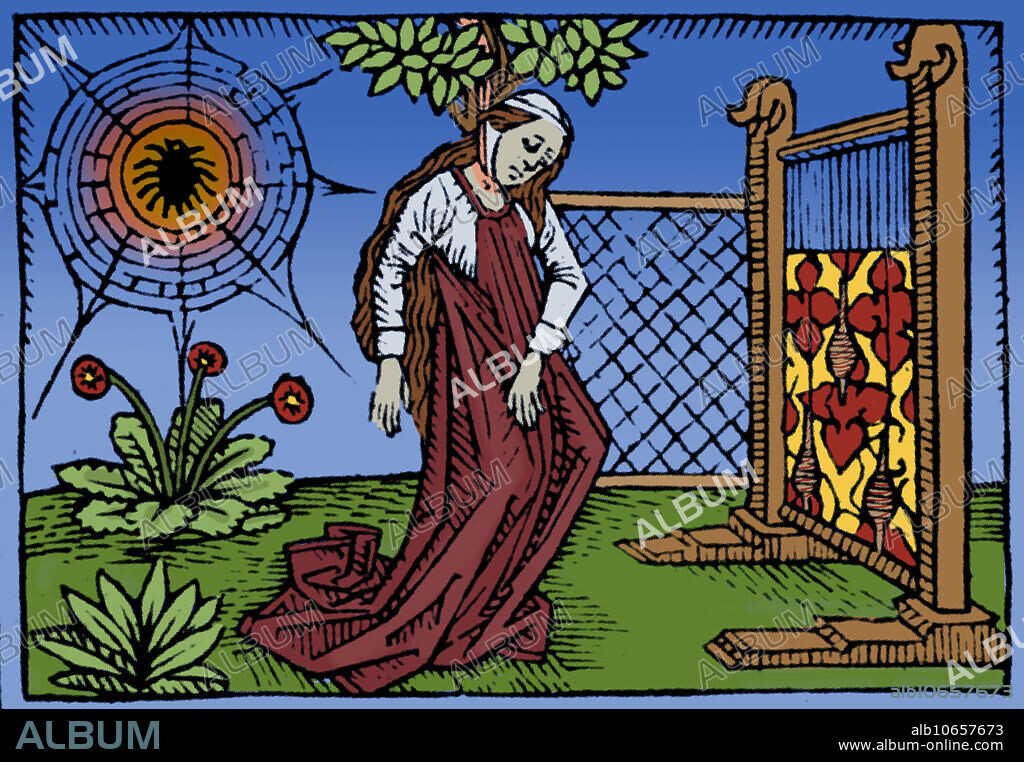 Arachne was a weaver who boasted that her skill was greater than that of Athena, the Greek goddess of wisdom, weaving, and strategy. Offended, Athena presented herself as an old lady and approached the boasting girl and told her to ask for forgiveness. Arachne boasted on that she wasn't afraid and that the goddess should come down and challenge her. Athena took off her disguise and the contest began. Everyone could tell Athena was better and much swifter. Athena's weaving showed contests between mortals and the Gods where the Gods punished mortals for setting themselves as equals of the Gods. Arachne's weaving depicted ways that the Gods had misled and abused mortals. When they finished, Athena saw that Arachne, insulted the gods and became angry and destroys Arachne's weaving. Arachne hangs herself. Athena feels merciful and bids her life and sprinkles her with Hecate's potion, turning her into a spider and cursing her and all her descendants to weave for all time.