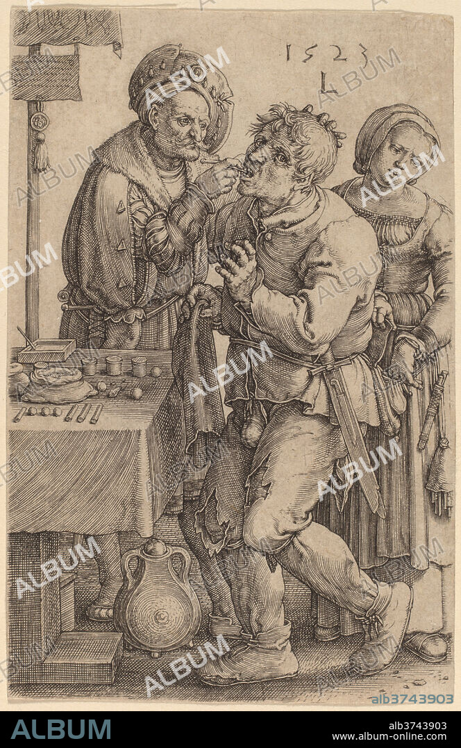 LUCAS VAN LEYDEN. The Dentist. Dated: 1523. Dimensions: sheet (trimmed to plate mark): 11.6 x 7.5 cm (4 9/16 x 2 15/16 in.). Medium: engraving.