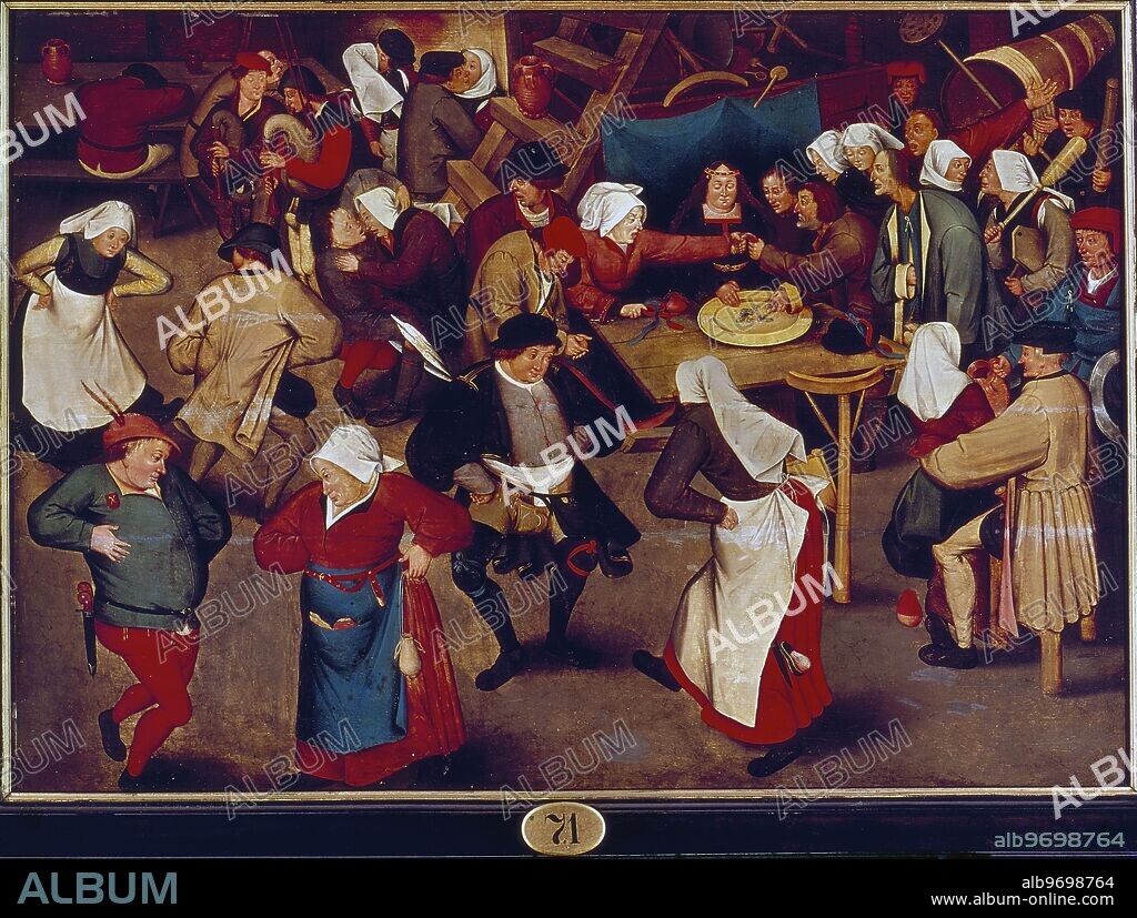 The Peasant Wedding (1568) by Pieter Breugel (c.1525-69) - in Schloss Pommers Felden, Germany - Pieter Bruegel the Elder - The most famous member of the family and the only one to sign his paintings as 'Bruegel' without the H. - not Breughel - ©:TopFoto.
