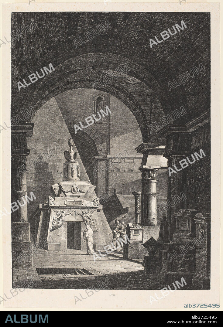 ANTONIO PIAN. Interior of an Ancient Roman Sepulchre. Dated: 1820. Dimensions: image: 44.4 x 31.9 cm (17 1/2 x 12 9/16 in.)  sheet: 49.1 x 34.9 cm (19 5/16 x 13 3/4 in.). Medium: lithograph in gray and black on wove paper.