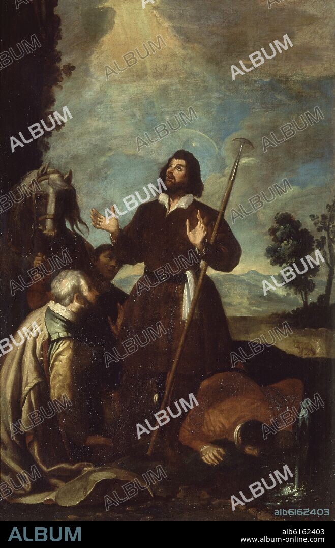 JUSEPE LEONARDO DE CHAVACIER (1601-1652). SAN ISIDRO Y EL MILAGRO DE LA FUENTE - SIGLO XVII - O/L - 1,60x1,05.