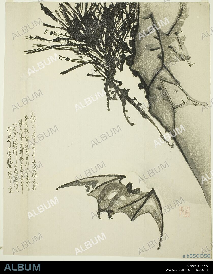 ISSHO. A Bat Flying near a Pine Tree, 19th century.