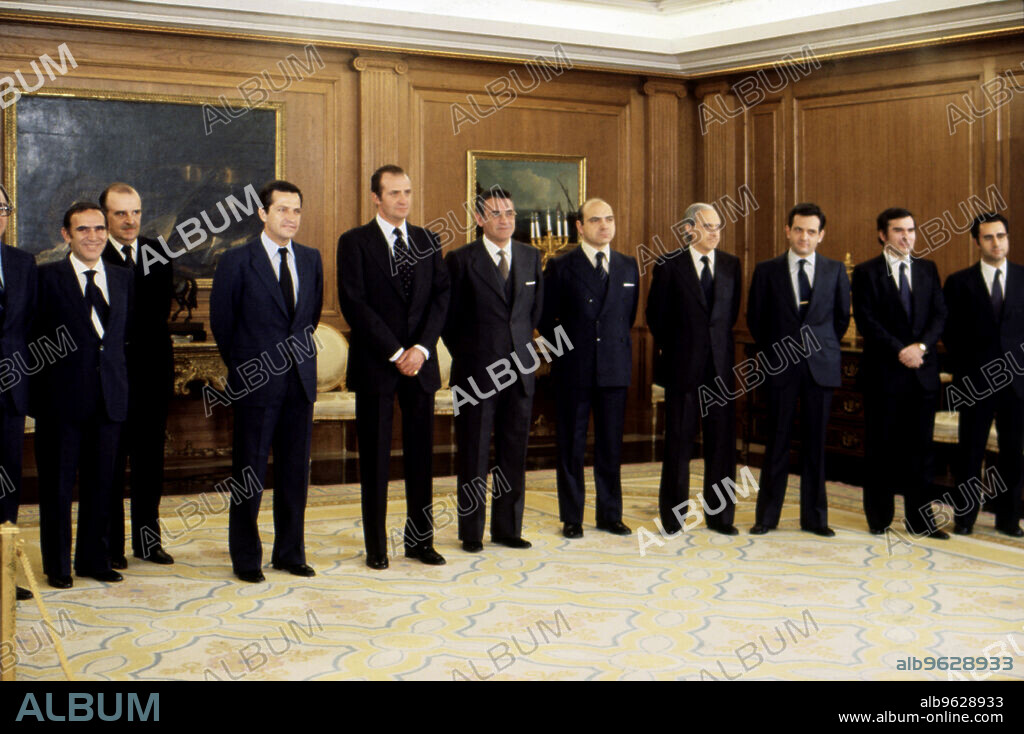 Juan Carlos I. (1938 -), King of Spain, at the Zarzuela Palace with the 4th government of President Adolfo Suárez.