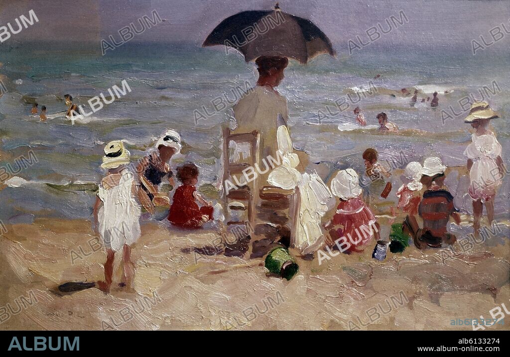 CECILIO PLA Y GALLARDO (1860/1934). CUATRO NOTAS DE COLOR O CUATRO APUNTES DE LA PLAYA DE VALENCIA, 26x39 CADA UNA, IMPRESIONISMO ESPAÑOL.