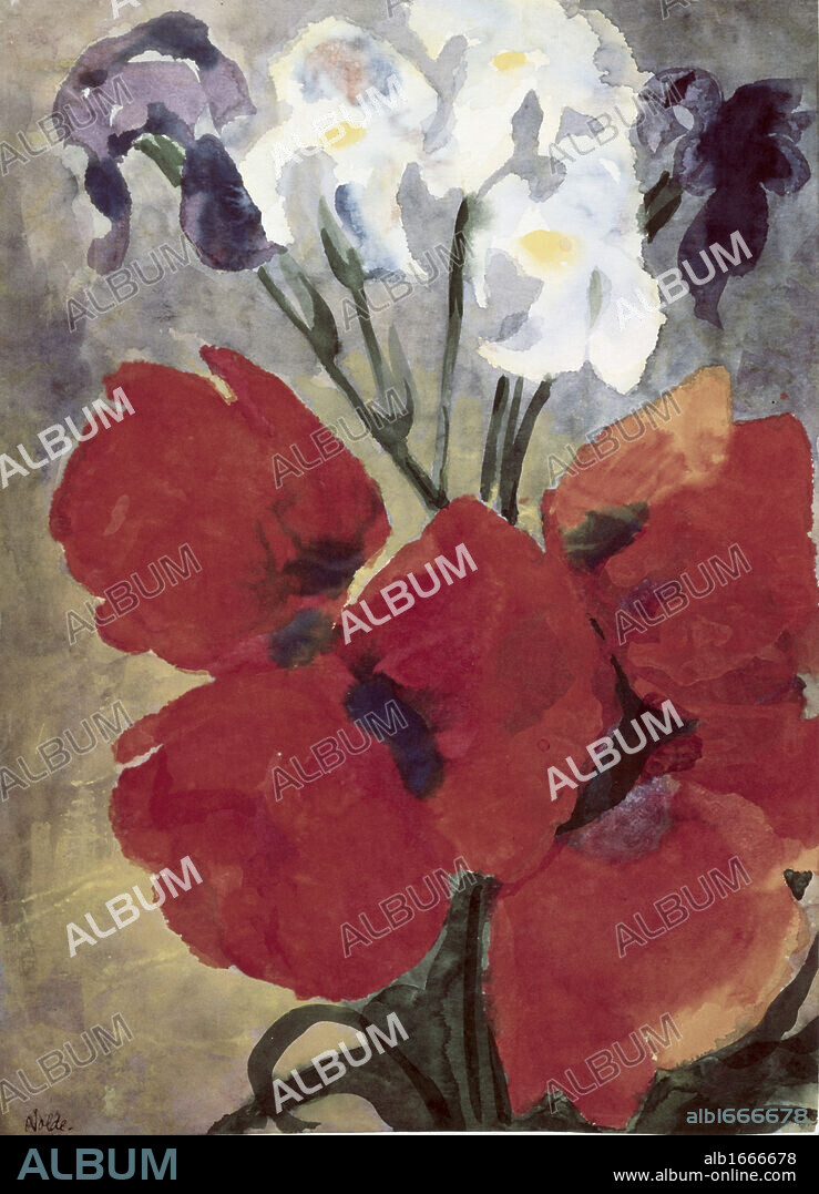 Poppy Flowers And Iris by Emil Nolde, 1867-1956.