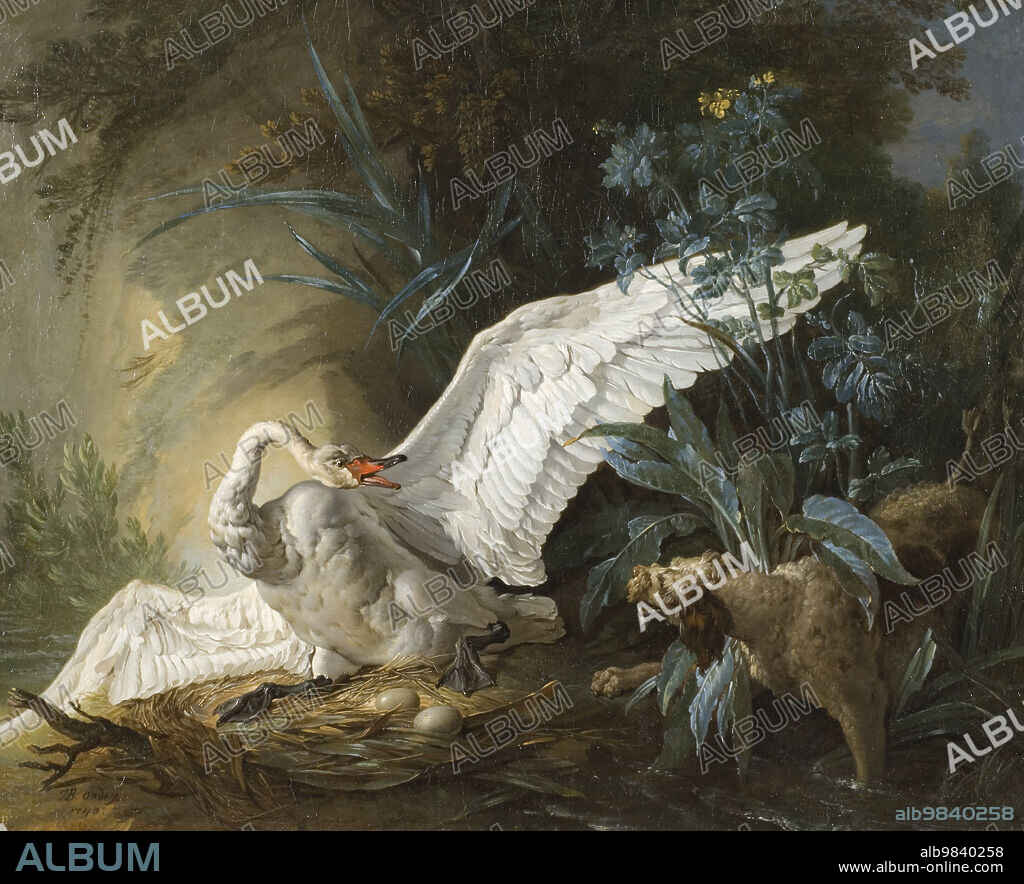JEAN-BAPTISTE OUDRY. Water Spaniel Surprising a Swan on its Nest, 1740.