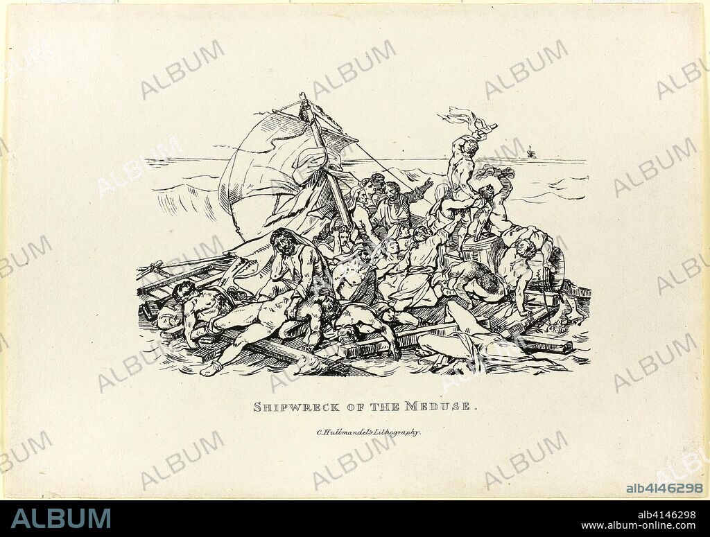 Shipwreck of the Medusa. Jean Louis André Théodore Géricault (French, 1791-1824) and Nicolas Toussaint Charlet (French, 1792-1845); printed by Charles Joseph Hullmandel (German and English, 1789-1850). Date: 1820. Dimensions: 100 × 159 mm (image); 174 × 244 mm (sheet). Pen lithograph in black on ivory wove paper. Origin: France.