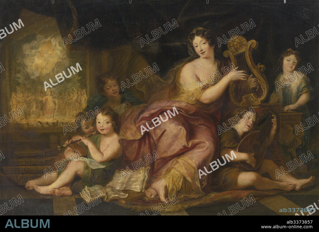 ANTOINE COYPEL. Allegory of Music. Portrait of Madame de Maintenon (1635-1719), with the Natural Children of Louis XIV.